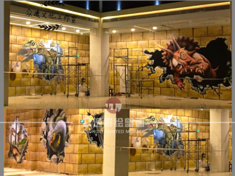 商业美陈景区提升乐汇城大厅围墙3D恐龙展